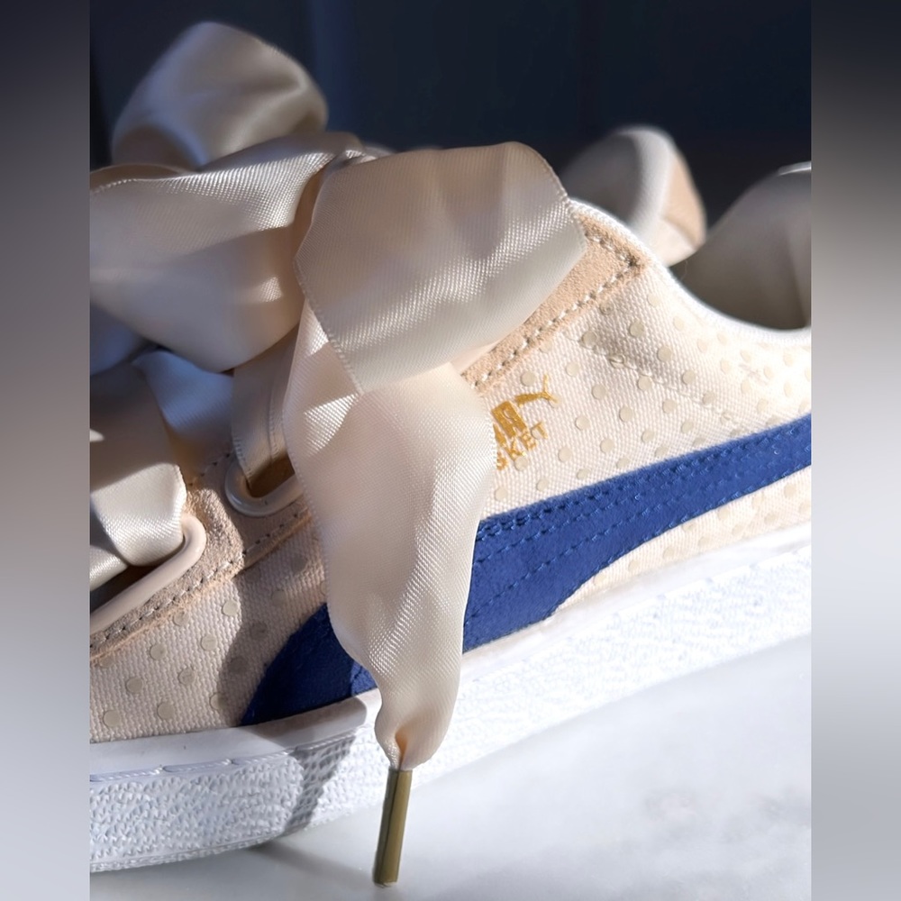 Puma Basket Heart Denim Oatmeal Twilight Blue Women’s Shoes - Picture 5 of 17